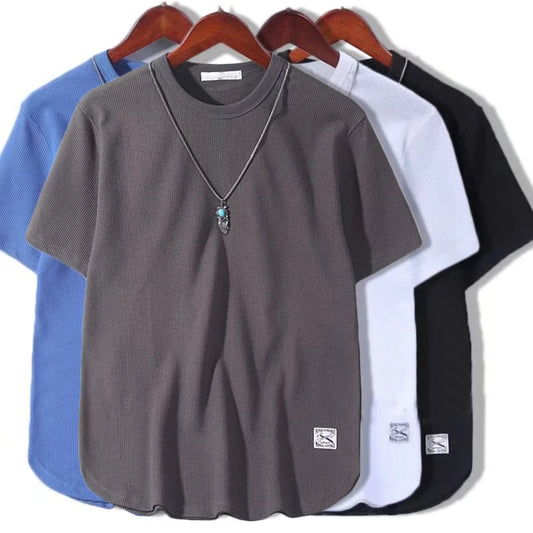 STYLOW ™️Solid Color Waffle T-shirts for Men Casual Brand Quality Short-sleeved Men's Tees New Summer Fashion Designer Tops Male