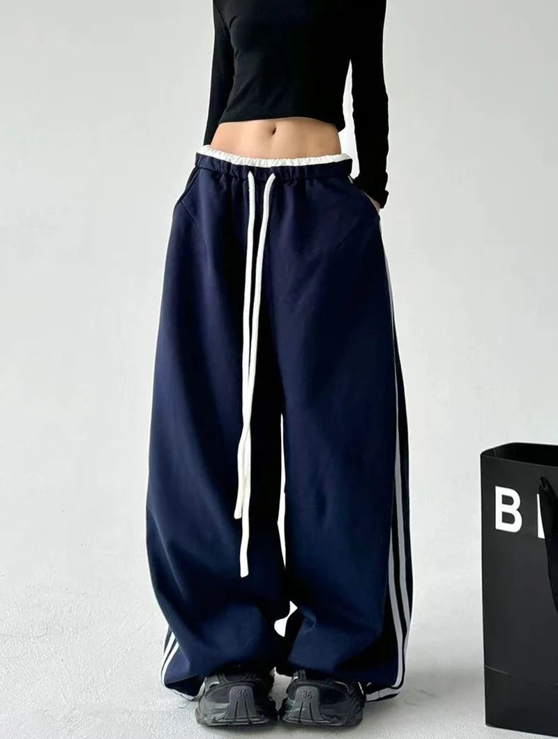 STYLER™️NEW 2025 Women Sweatpants Fashion Streetwear Oversized All Match Wide Leg Pants High Waist Patchwork Casual Straight Trousers