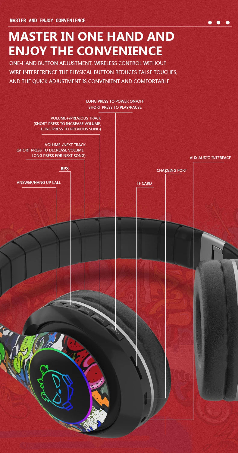 SOUND CLOUD HEADPHONES™ Glowing Bluetooth Headphones Graffiti Wireless Earphones With HD Mic Noise Cancel HiFi Deep Bass headset gamer Fone