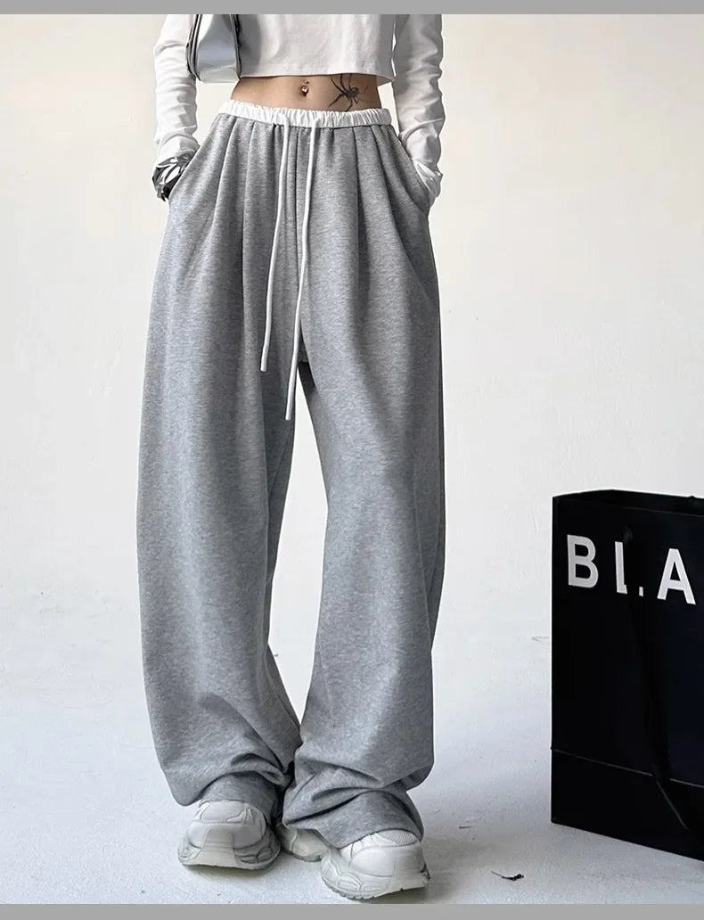 Style™️ High-Waisted Loose-Fit Sweatpants For Women New Patchwork Casual Straight Trousers