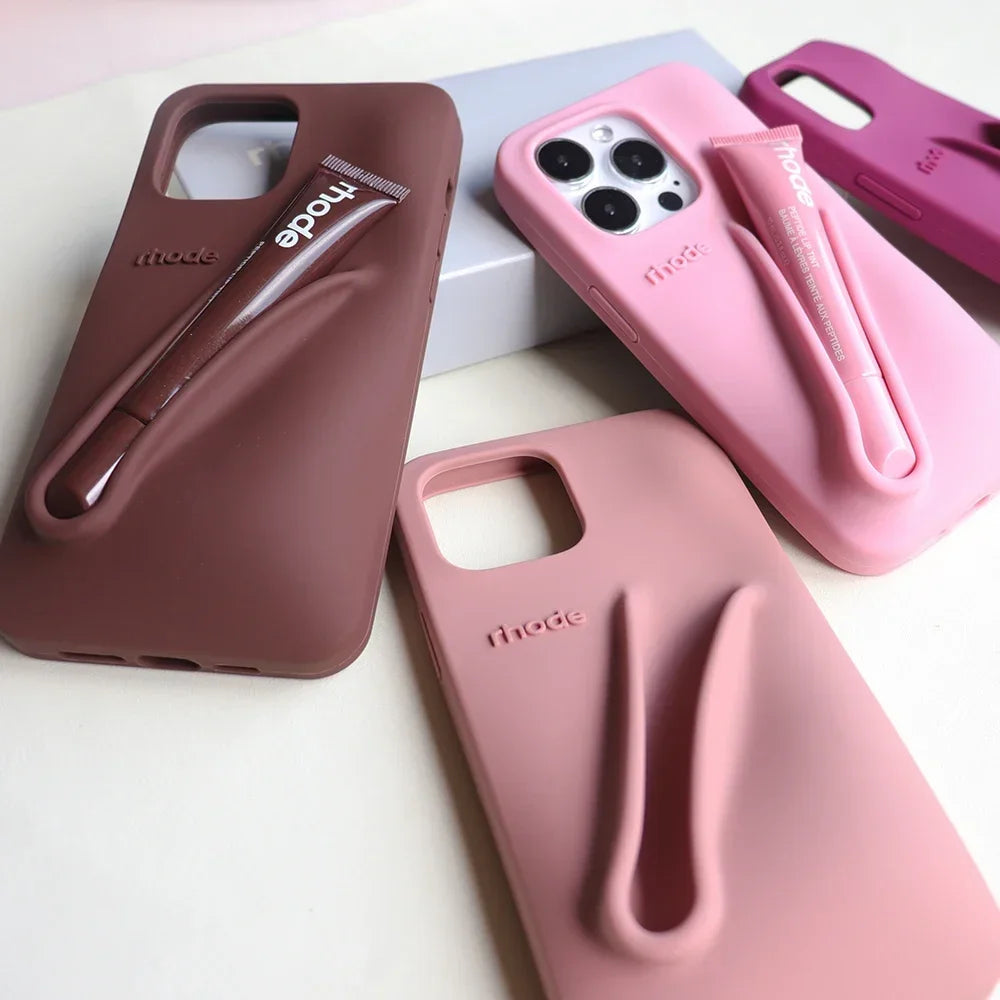 TWONIX ™ Original Quality Rhode DIY Lipstick Lip Gloss Holder Phone Cute Case for iPhone 16 Pro Max 15 14 13 Lip Balm Soft Silicone Cover,