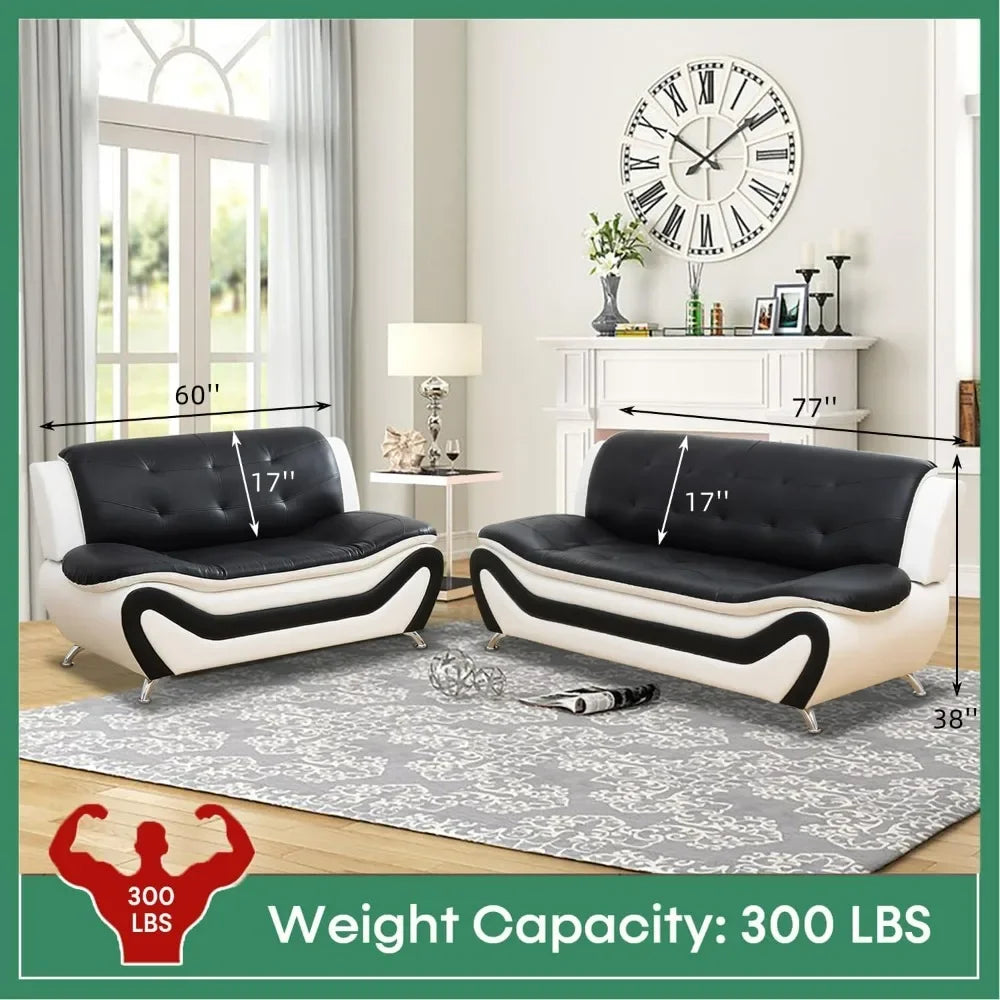 CUSHINA ™ Sofa, Leather Sofa Set, Leather Sofas Set for Living Room Furniture Sets, Loveseat Sofa with Chair 3-Piece for Living Room