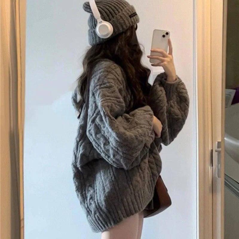 THE COZY COLLECTIVE™ |Adorable Autumn/Winter Sweater for Women, Oversized Knitted Pullovers Long Sleeve V Neck Knitwear