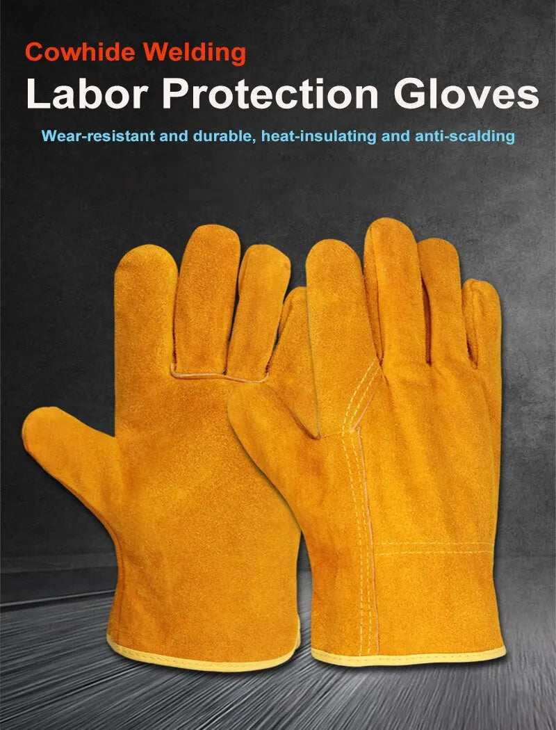 IRON™️ Men Work Gloves Soft Cowhide Driver Hunting Driving Farm Garden Welding Security Protection Safety Mechanic Glove