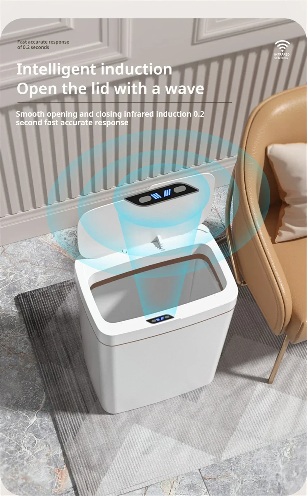 LZJV™ |15L NEW Smart Trash Can Automatically Open, Touch-Free Smart Sensor, Sensing Garbage Can and Waterproof, For Bathroom/Kitchen/Bedroom