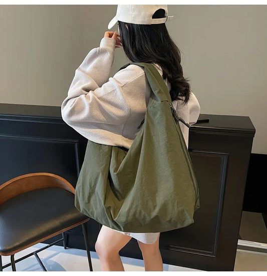 NYLOVA™ Chic Solid Color Nylon Tote Bag, Large Capacity Shoulder Bag with Multiple Zipper Pockets for College, Work & Everyday Use