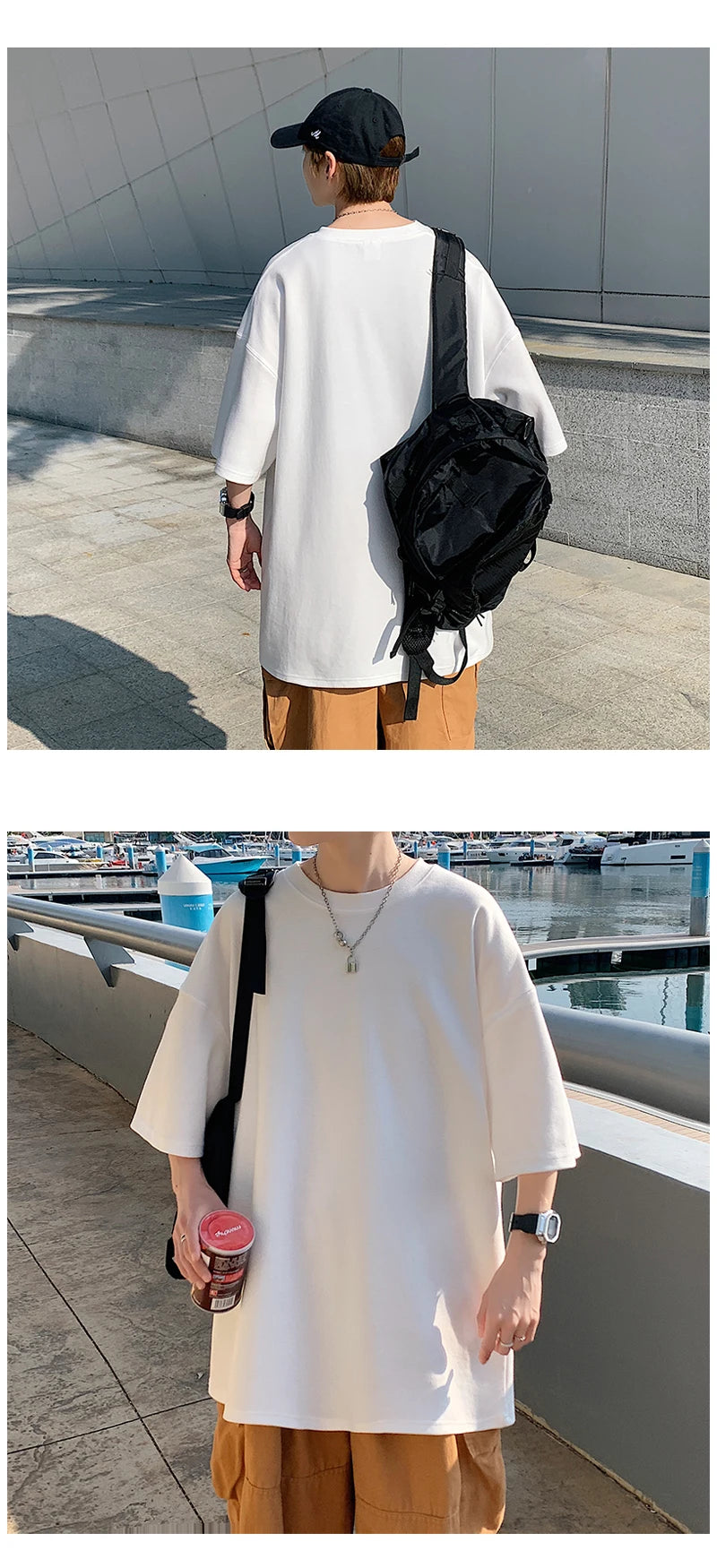 URBANEDGE™ Oversized Summer Short Sleeve Men's T Shirt New Fashion Solid Color Loose Fit O-Neck Casual Cotton Top Hip Hop Streetwear Baggy Tees Plus Size 5XL