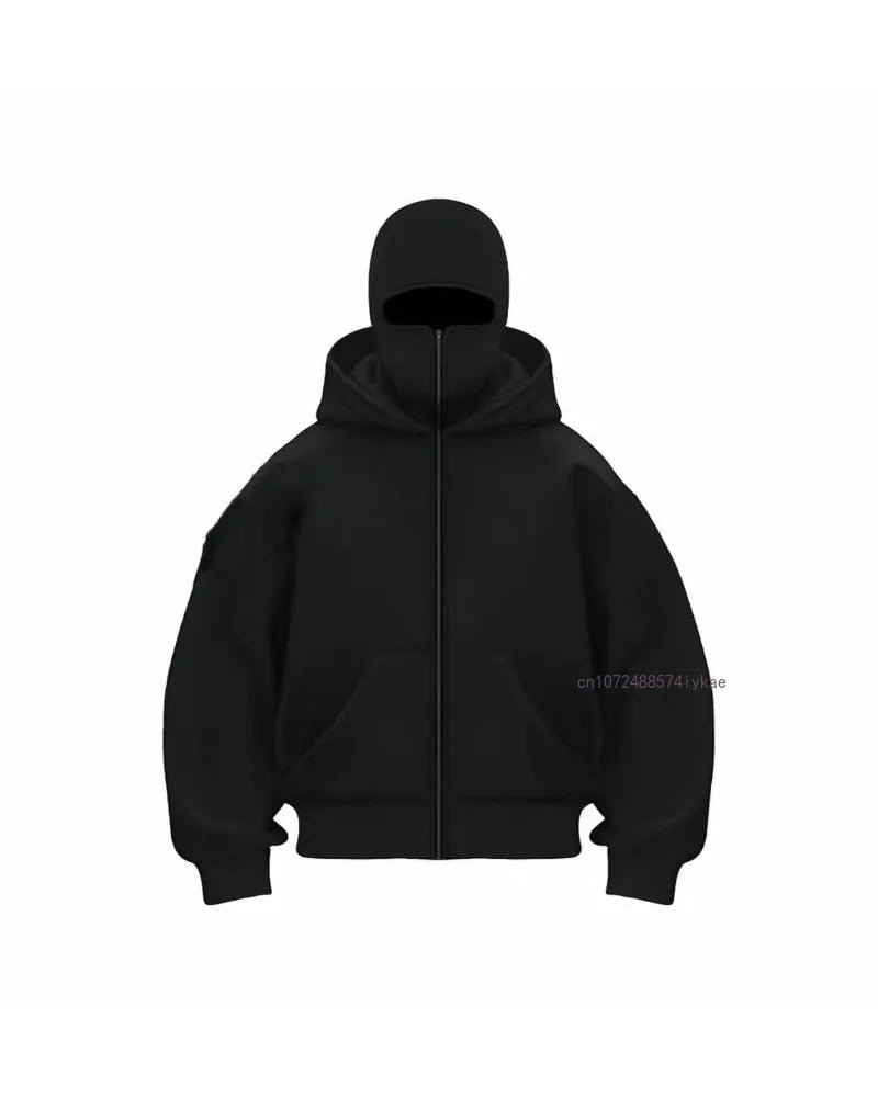 ALLZIPPEDUP ™️Black Cotton Zipper Hoodie Men Women Ins New Masked Tide Warm Sweatshirt Fall Winter Long-sleeved Couple Outdoor Leisure Jacket