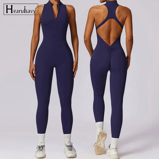 VIVA™ V Back One-piece Suit Women Sports, GYM, FITNESS Jumpsuit Zippers Yoga Rompers Backless Sportswear Women Sleeveless Workout Bodysuits Female,