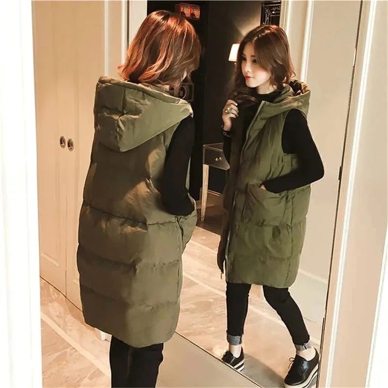 2025 WOMANDA™ New Winter Sleeveless Tank Top Women Down Jacket Puffer Parkas Hooded Padded Vests Loose Fit Female Fashion Casual Outwear