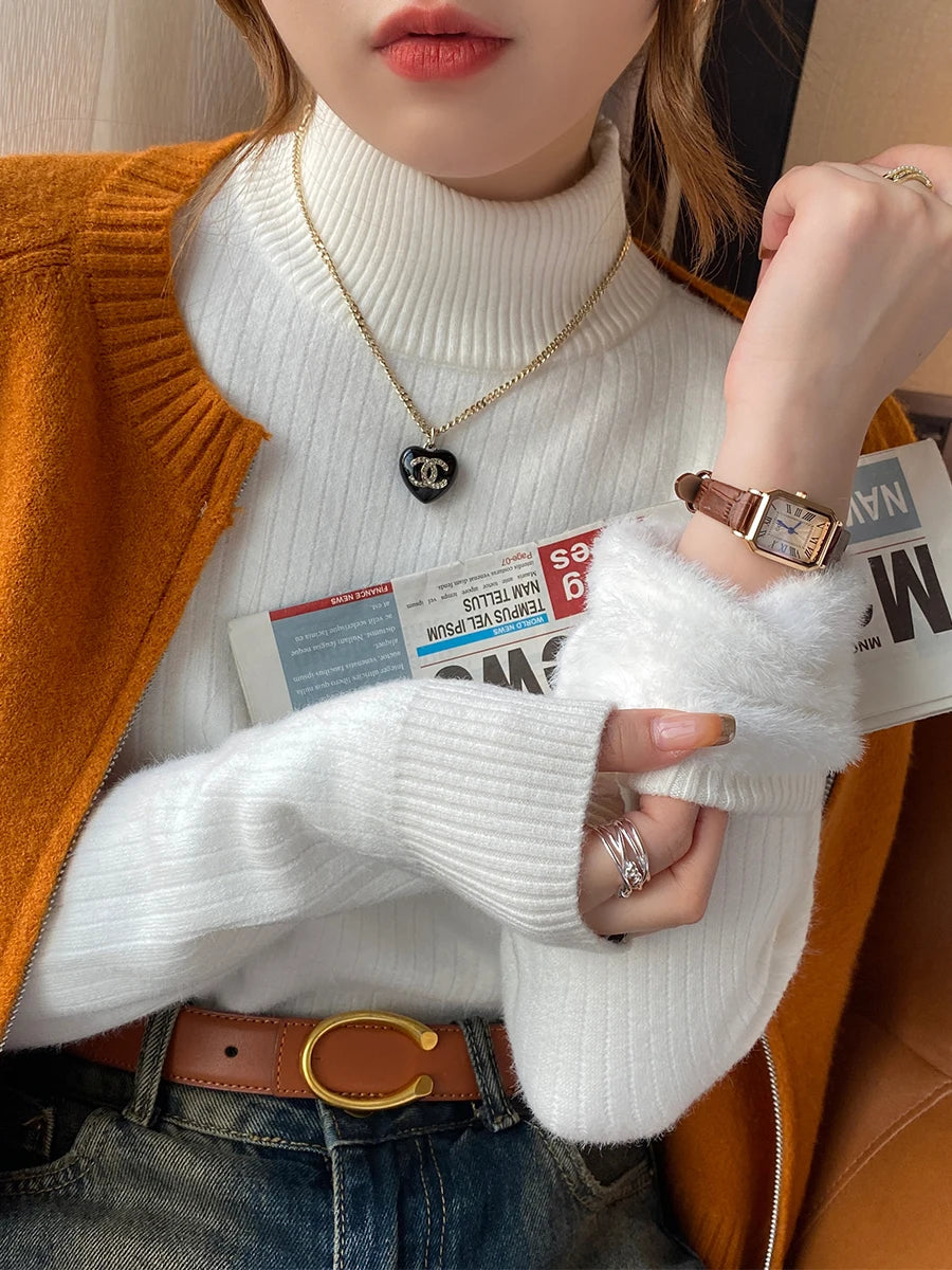 VELUWARM™ | 2025 Women’s Retro Red Turtleneck Sweater – Velvet Lined, Thickened Thermal Knit Layering Top for Winter