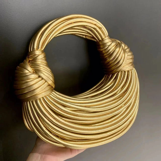 LUXEWEAVE™ | 2024 Women’s Luxury Handwoven Rope Knot Hobo Bag – Gold & Silver Designer Evening Clutch