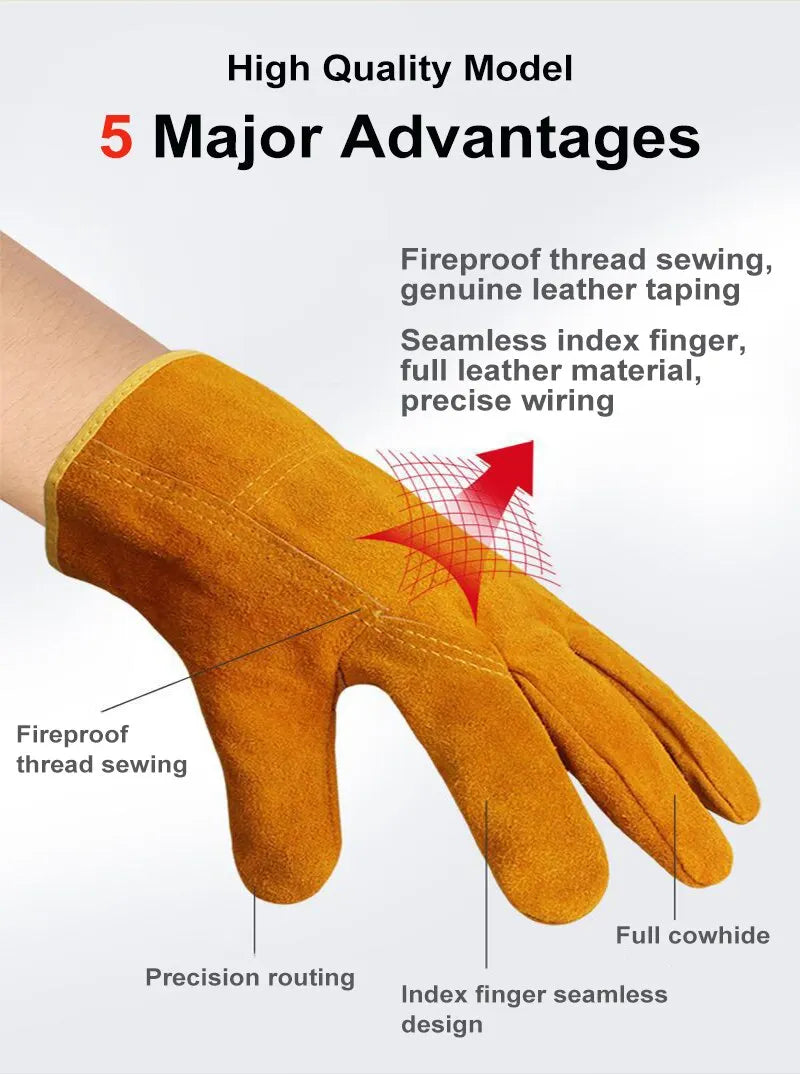 IRON™️ Men Work Gloves Soft Cowhide Driver Hunting Driving Farm Garden Welding Security Protection Safety Mechanic Glove