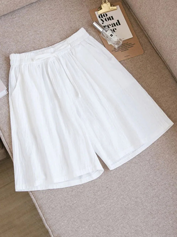 DOZW™️GIRL, Women shorts Summer Casual Solid Cotton Linen shorts high waist loose shorts for girls Soft Cool female shorts M-3XL