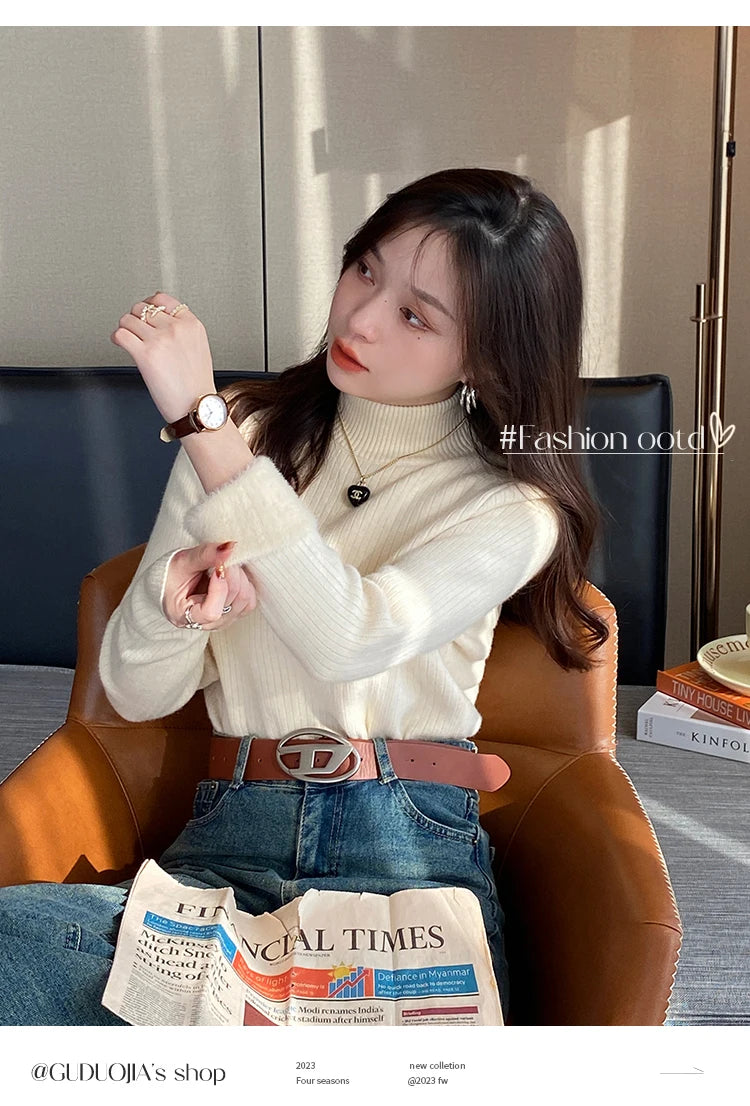 VELUWARM™ | 2025 Women’s Retro Red Turtleneck Sweater – Velvet Lined, Thickened Thermal Knit Layering Top for Winter