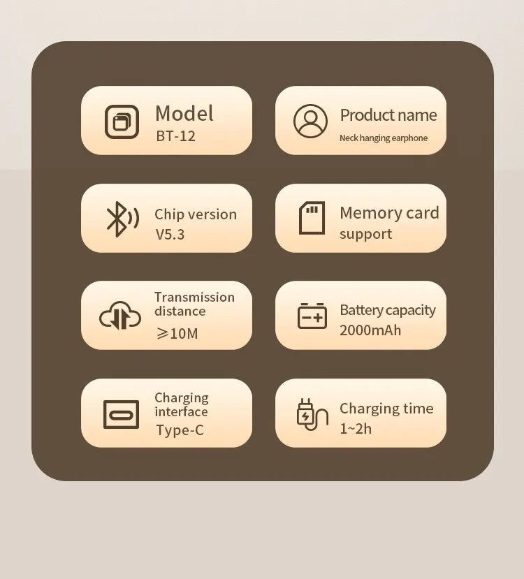 SWEET HEADPHONE SOUNDS™Neckband BT-12 Wireless Bluetooth Earphones Headphones Outdoor Sports Headset with Display Touch Control Earbuds for Music