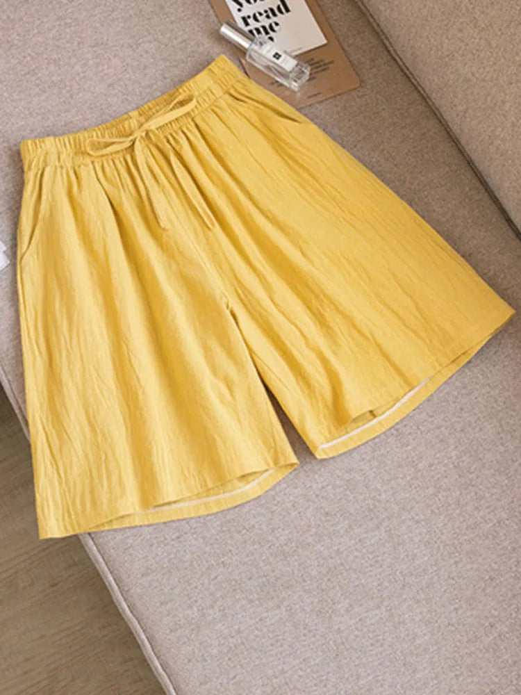 DOZW™️GIRL, Women shorts Summer Casual Solid Cotton Linen shorts high waist loose shorts for girls Soft Cool female shorts M-3XL