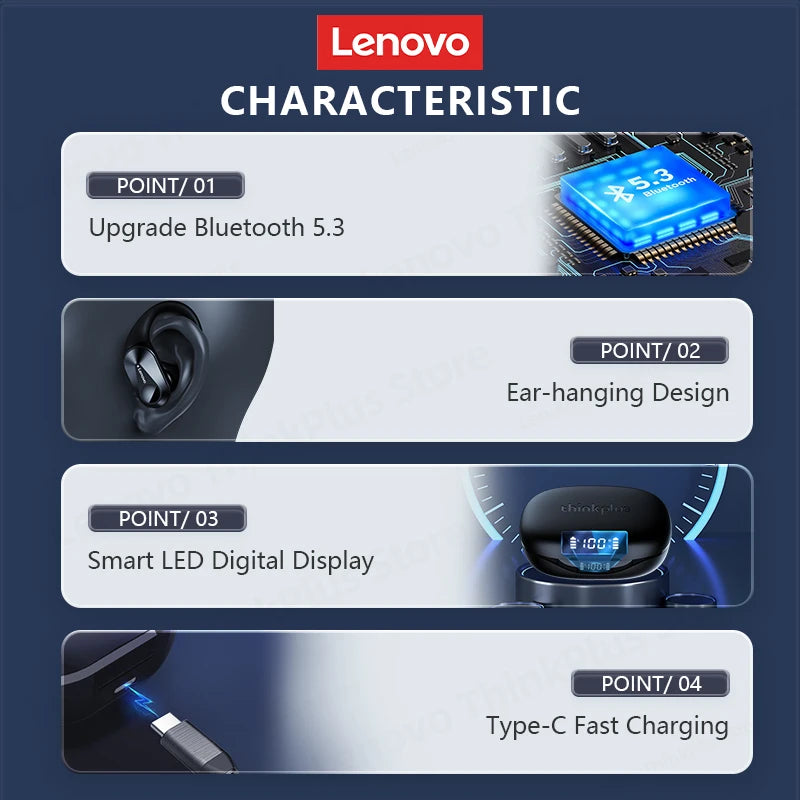 LISTEN UP ™ Lenovo LP75 TWS Sports Earphones Bluetooth 5.3 Wireless Headphones Waterproof HiFi Stereo Noise Reduction Earbuds with Mics