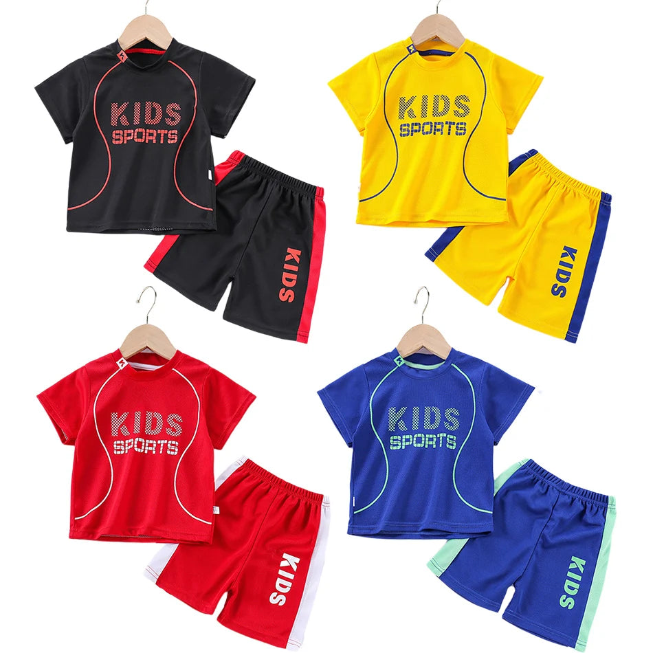 TINYSTAR™️ T Shirt Shorts Boy Girl Summer Quick Drying Tops Bottoms Kids 2 Pcs Clothing Set Children Sleepwear Football Sport Clothes,