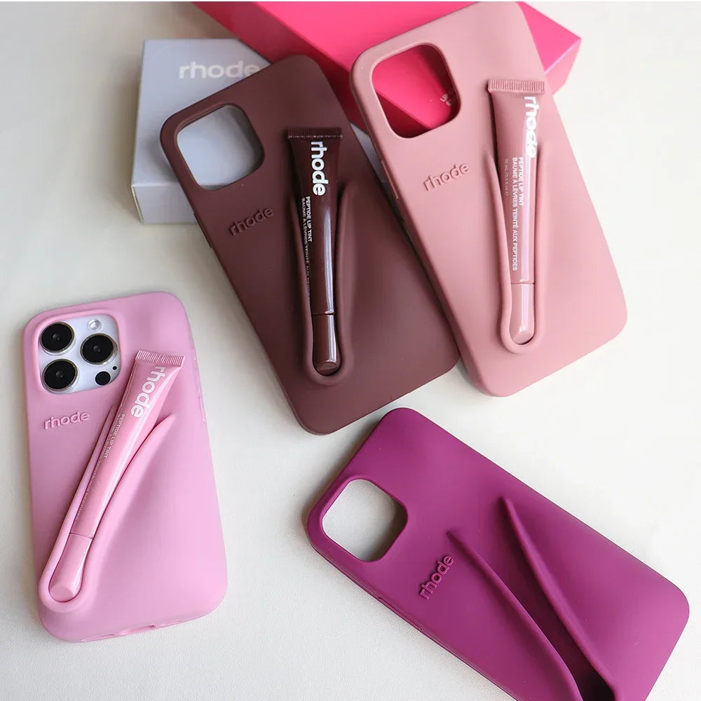 TWONIX ™ Original Quality Rhode DIY Lipstick Lip Gloss Holder Phone Cute Case for iPhone 16 Pro Max 15 14 13 Lip Balm Soft Silicone Cover,