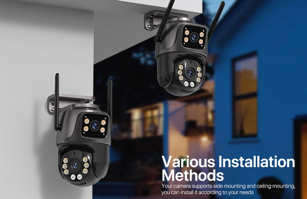 ZOONE™️Security Camera 4K 8MP HD Wifi PTZ Camera Outdoor 4MP Dual Lens Dual Screen AI Auto Tracking IP Camera CCTV Audio Video Surveillance P2P iCSee