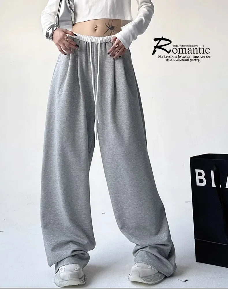 Style™️ High-Waisted Loose-Fit Sweatpants For Women New Patchwork Casual Straight Trousers