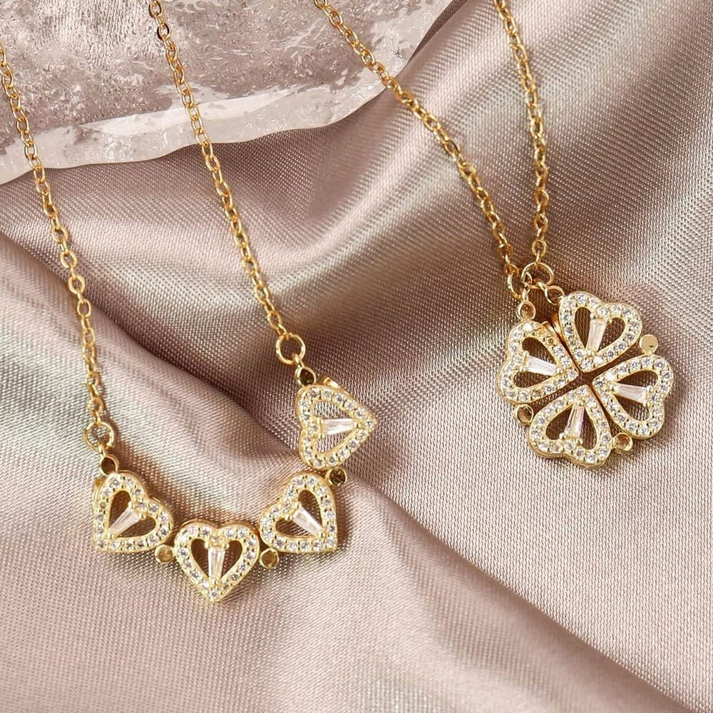 BARE ™️Stainless Steel Love Magnetic Pendant Necklace for Women Clover Necklace Heart Shaped Clover Necklace Pendant Jewelry Gift