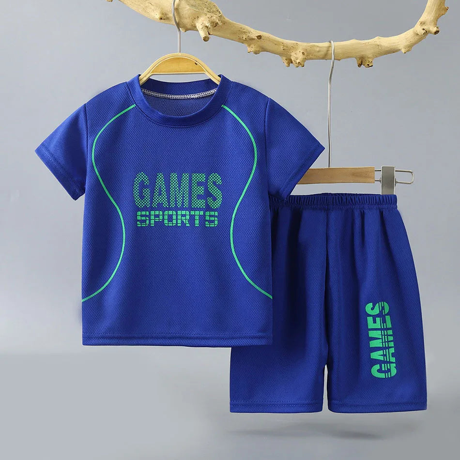 WEEGO™ Summer Collection Boys Basketball-Inspired Quick-Dry Home wear, Activity   Set Solid Color Sports Short and Sleeved Shorts Children Sets