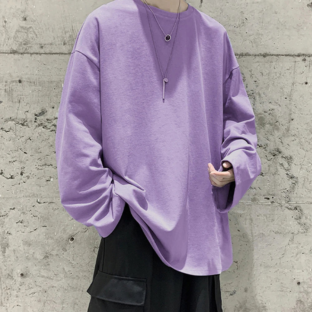COTTOFLEX™ Oversize Cotton Long Sleeve Unisex T-Shirt Casual Pure Color Top for Men and Women