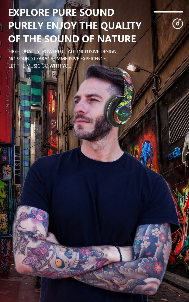 SOUND CLOUD HEADPHONES™ Glowing Bluetooth Headphones Graffiti Wireless Earphones With HD Mic Noise Cancel HiFi Deep Bass headset gamer Fone