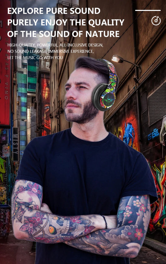 SOUND CLOUD HEADPHONES™ Glowing Bluetooth Headphones Graffiti Wireless Earphones With HD Mic Noise Cancel HiFi Deep Bass headset gamer Fone