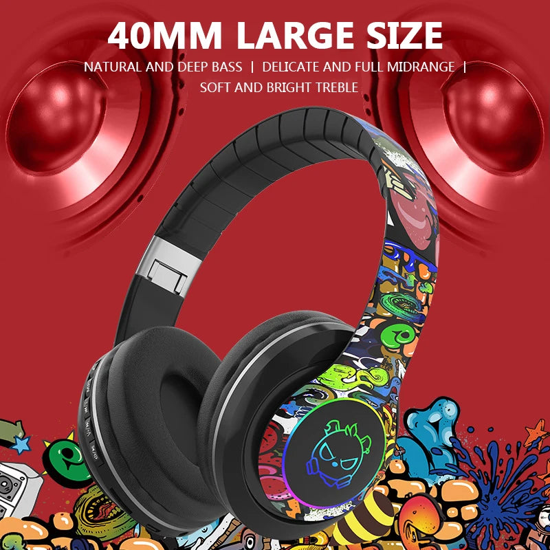 SOUND CLOUD HEADPHONES™ Glowing Bluetooth Headphones Graffiti Wireless Earphones With HD Mic Noise Cancel HiFi Deep Bass headset gamer Fone