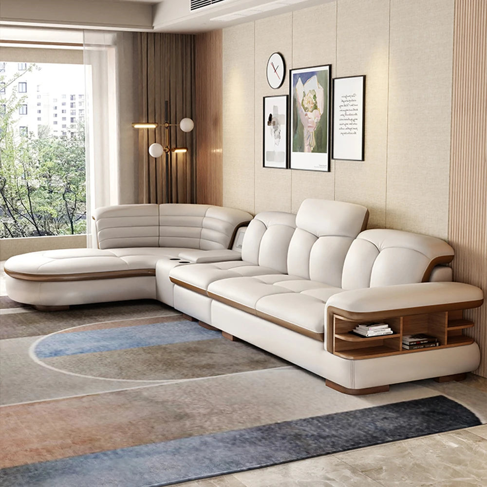 EXTRALUX ™Luxury L-Shaped Genuine Leather Sectional Sofa Sets with USB, Bluetooth Speaker - MINGDIBAO Living Room Italian Leather Couches