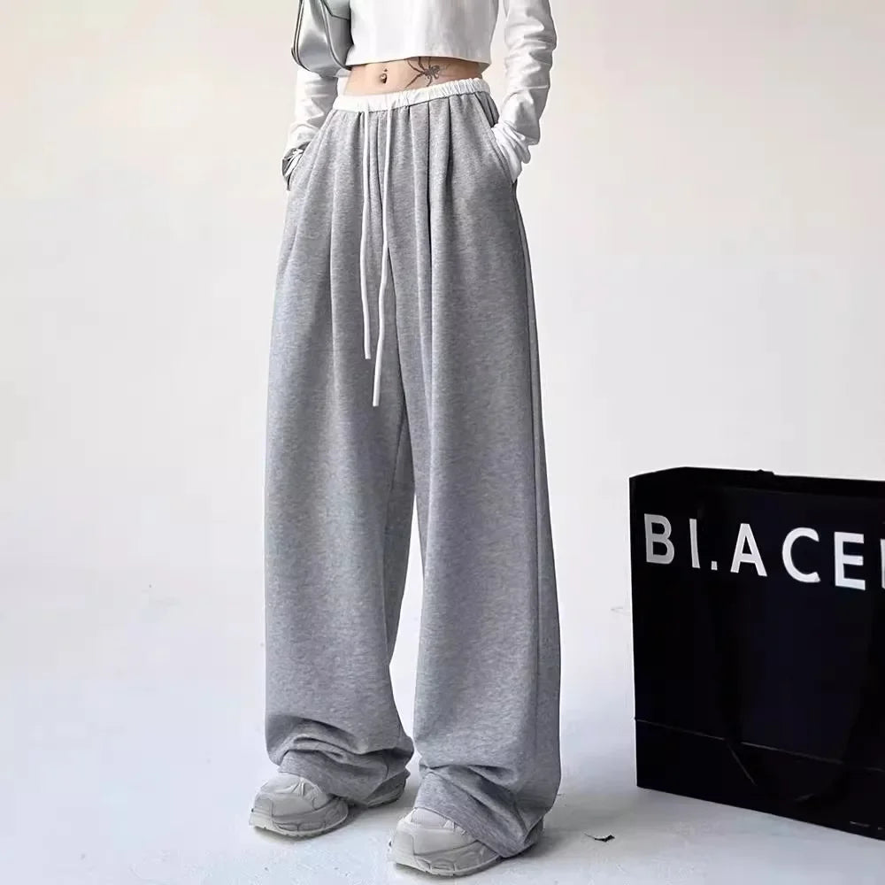 Style™️ High-Waisted Loose-Fit Sweatpants For Women New Patchwork Casual Straight Trousers