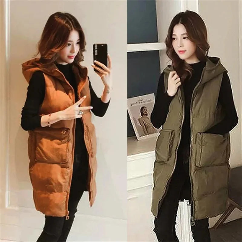 2025 WOMANDA™ New Winter Sleeveless Tank Top Women Down Jacket Puffer Parkas Hooded Padded Vests Loose Fit Female Fashion Casual Outwear