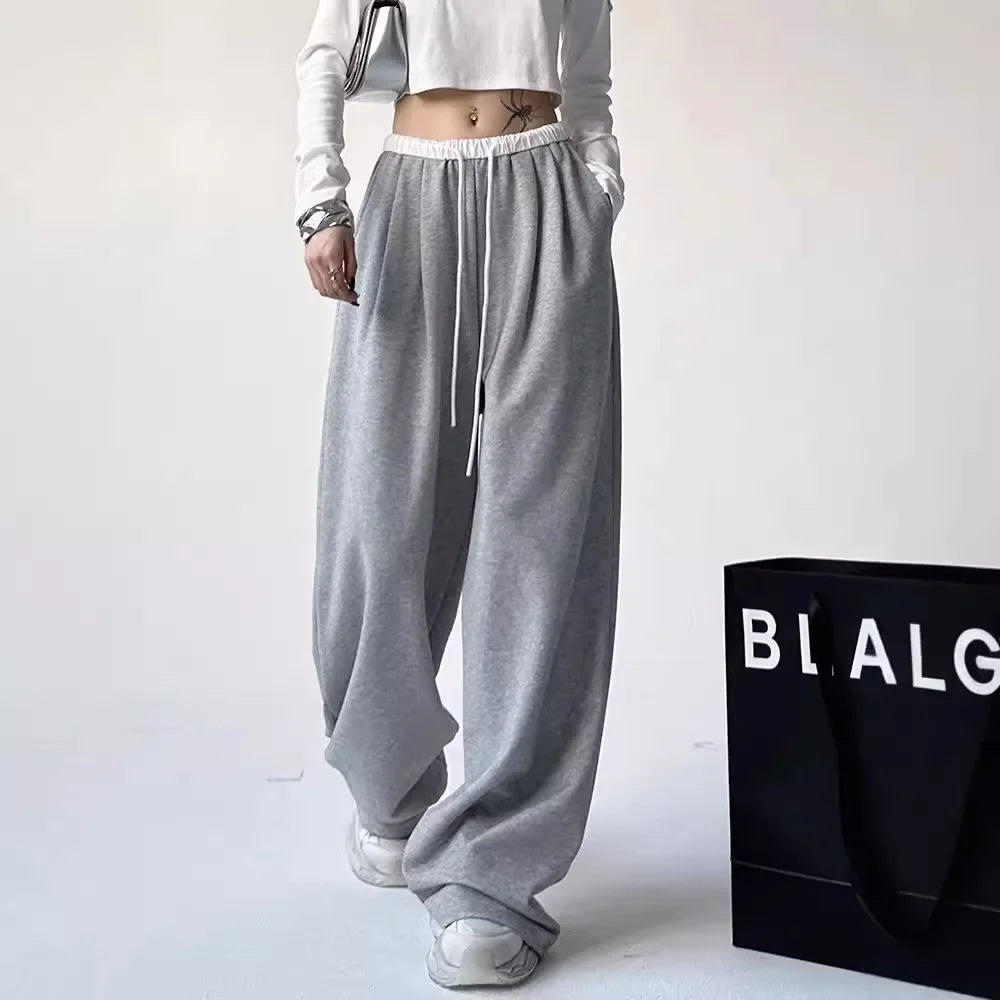 Style™️ High-Waisted Loose-Fit Sweatpants For Women New Patchwork Casual Straight Trousers