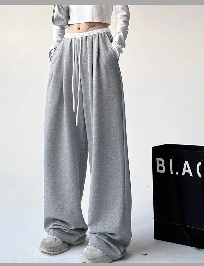 Style™️ High-Waisted Loose-Fit Sweatpants For Women New Patchwork Casual Straight Trousers