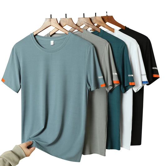 WEARISH™ Men's Summer Ice Silk T-shirt Sweatshirt Round Neck Simple Running Fitness Suit Thin Breathable Quick Drying T