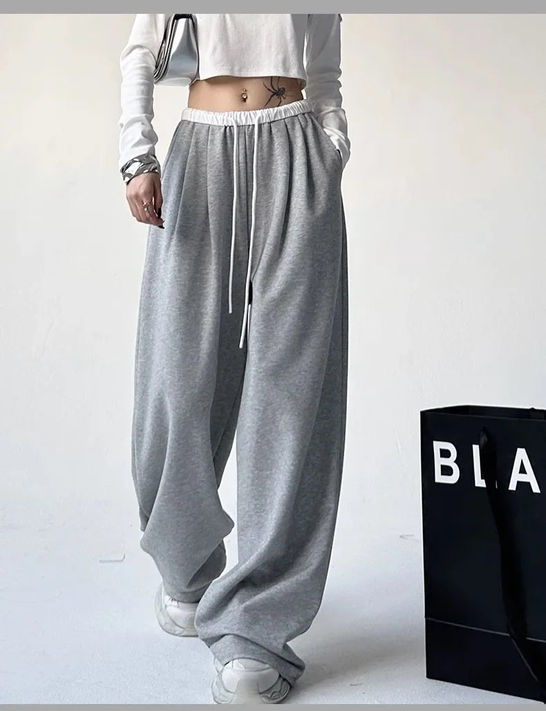 Style™️ High-Waisted Loose-Fit Sweatpants For Women New Patchwork Casual Straight Trousers