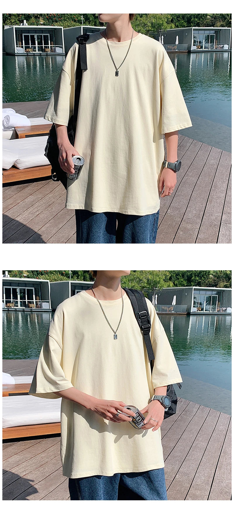 URBANEDGE™ Oversized Summer Short Sleeve Men's T Shirt New Fashion Solid Color Loose Fit O-Neck Casual Cotton Top Hip Hop Streetwear Baggy Tees Plus Size 5XL