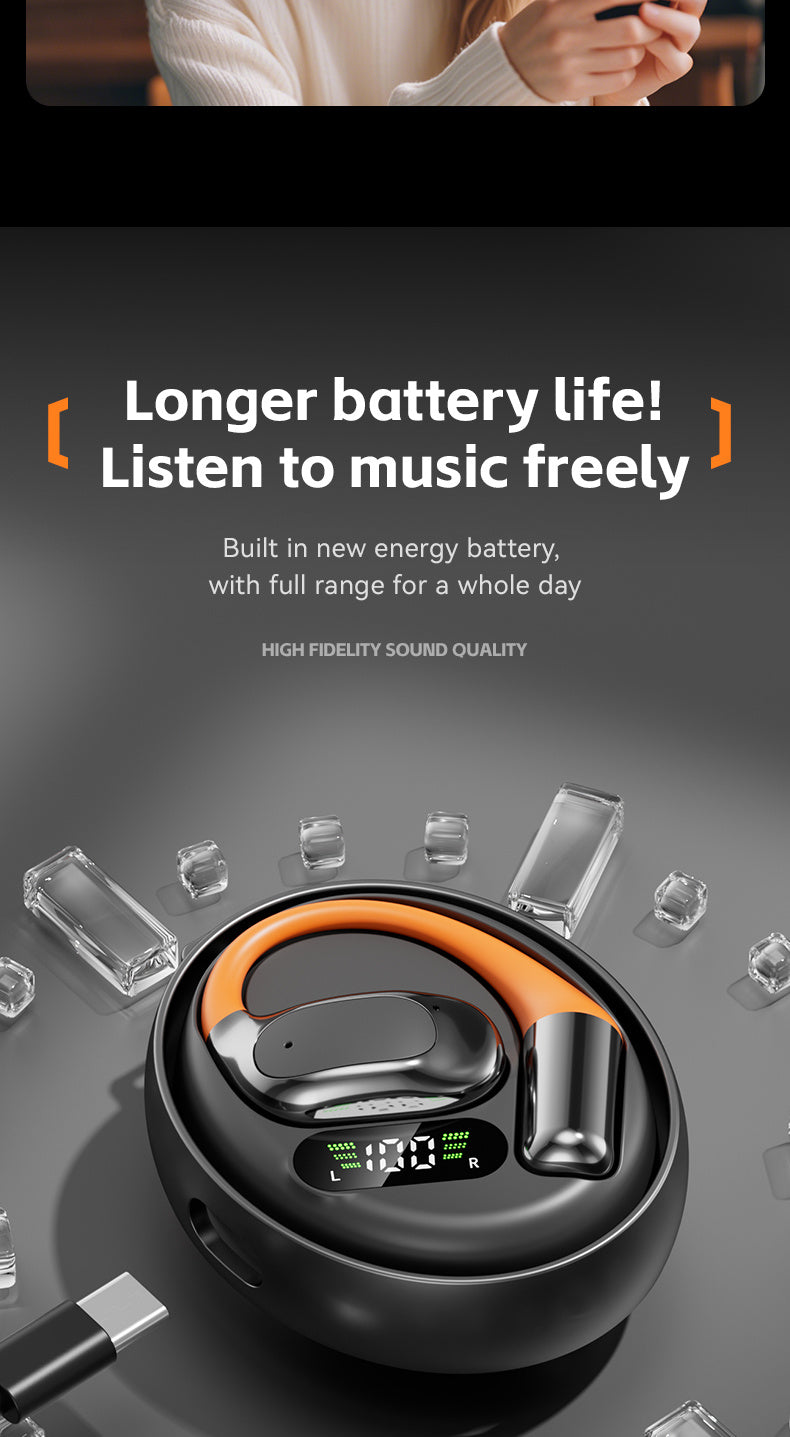 TUNE GO ™️Original Wireless Earphones True Wireless Earphones, Open Air Conduction Earbuds, Small Round Cake Design, Music OWS Headphones High Quality Headset HI-FI Sound, Long Battery Life, Led Display