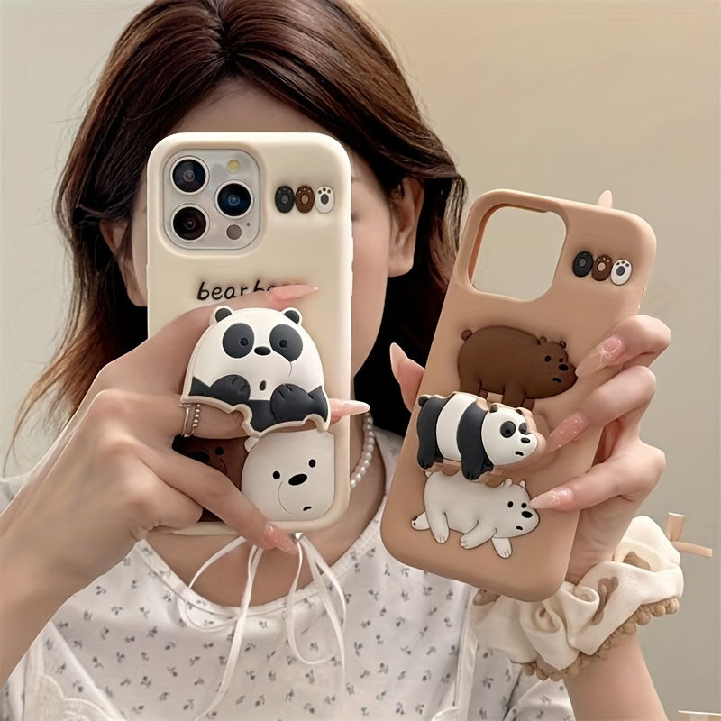 Case for iPhone Adorable Three-Dimensional Stacking Bear Stand Suitable for iPhone16promax Apple 16 Mobile Phone Case 14 Silicone 15 Trend