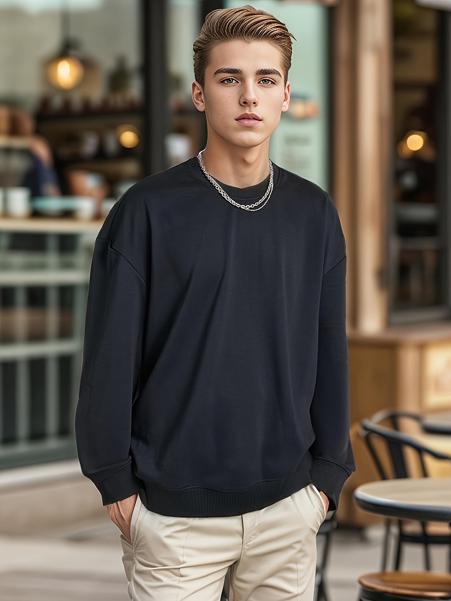 Men's Crewneck Sweatshirt Long Sleeve Hip Hop Fleece Pullover Vintage Sweatshirt Street Fashion Sweatshirts