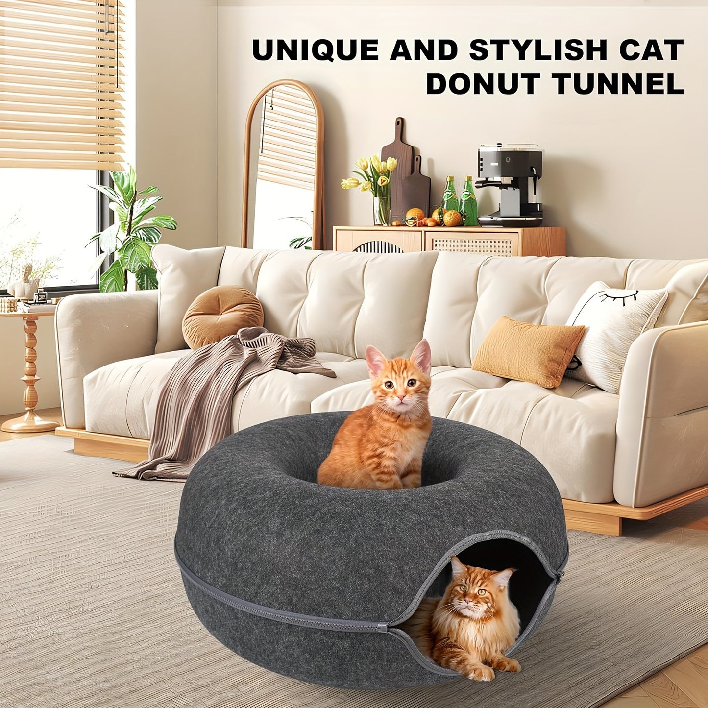 CAT Tunnel Cat Toy Peekaboo Cat Cave for Indoor Cats, Cat Donut Cat Tunnel Bed, Scratch Resistant Cat Toys for Medium Large Cats