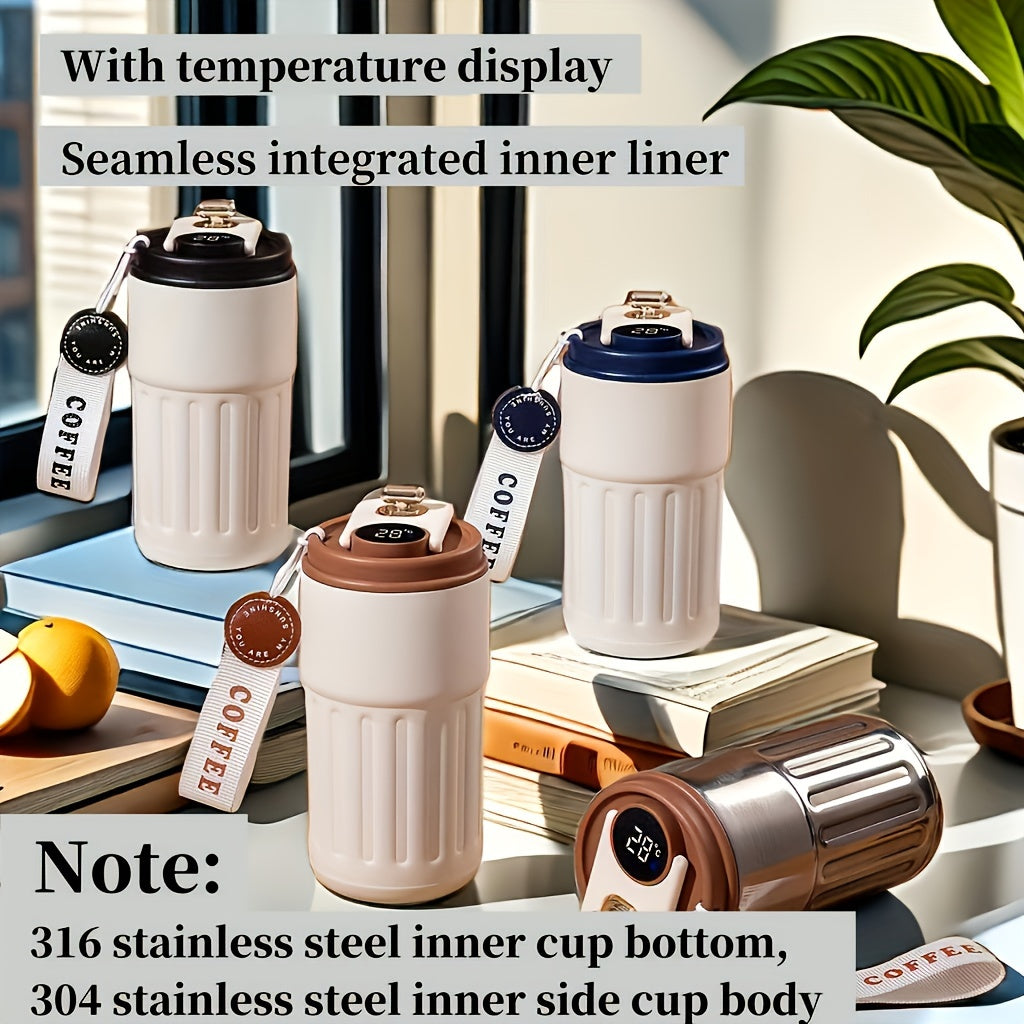 DRINKUP™ Coffee Mug, Stainless Steel Coffee Cup, Vacuum Sealed Portable Thermal Tumbler with Flip Top Lid, Battery Powered ,1PCS Smart mug