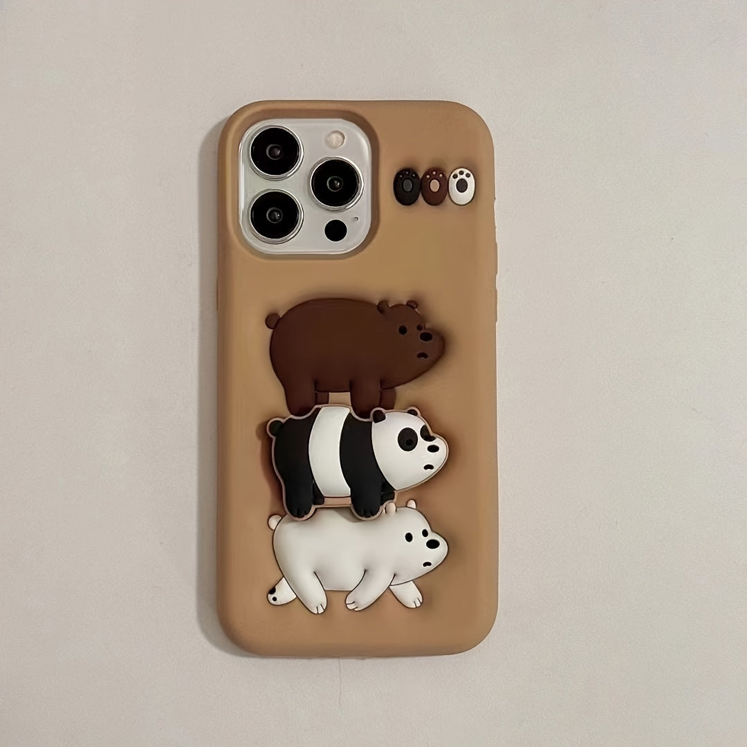 Case for iPhone Adorable Three-Dimensional Stacking Bear Stand Suitable for iPhone16promax Apple 16 Mobile Phone Case 14 Silicone 15 Trend