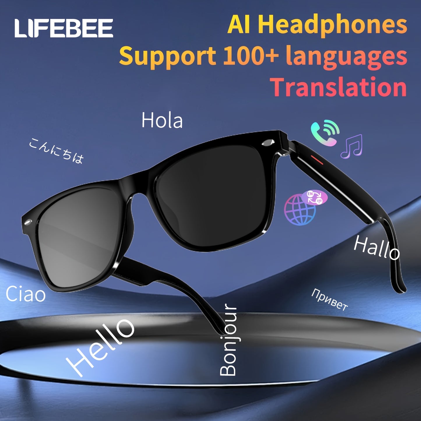LIFEBEE™️ 2025 New Translator Smart wireless Glasses, multifunctional 100+ languages Translation Smart Wireless Anti-blue Glasses with Wireless Call, Music Playback, 100+ Languages Face-to-Face & Simultaneous Video Voice