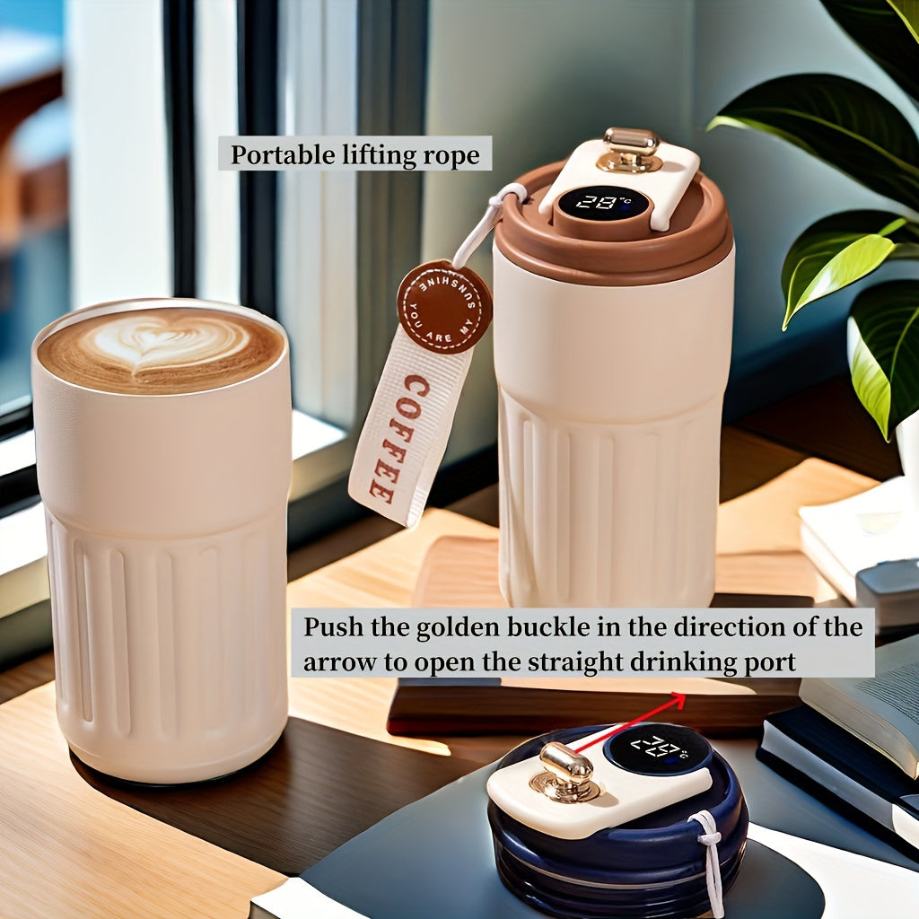 DRINKUP™ Coffee Mug, Stainless Steel Coffee Cup, Vacuum Sealed Portable Thermal Tumbler with Flip Top Lid, Battery Powered ,1PCS Smart mug