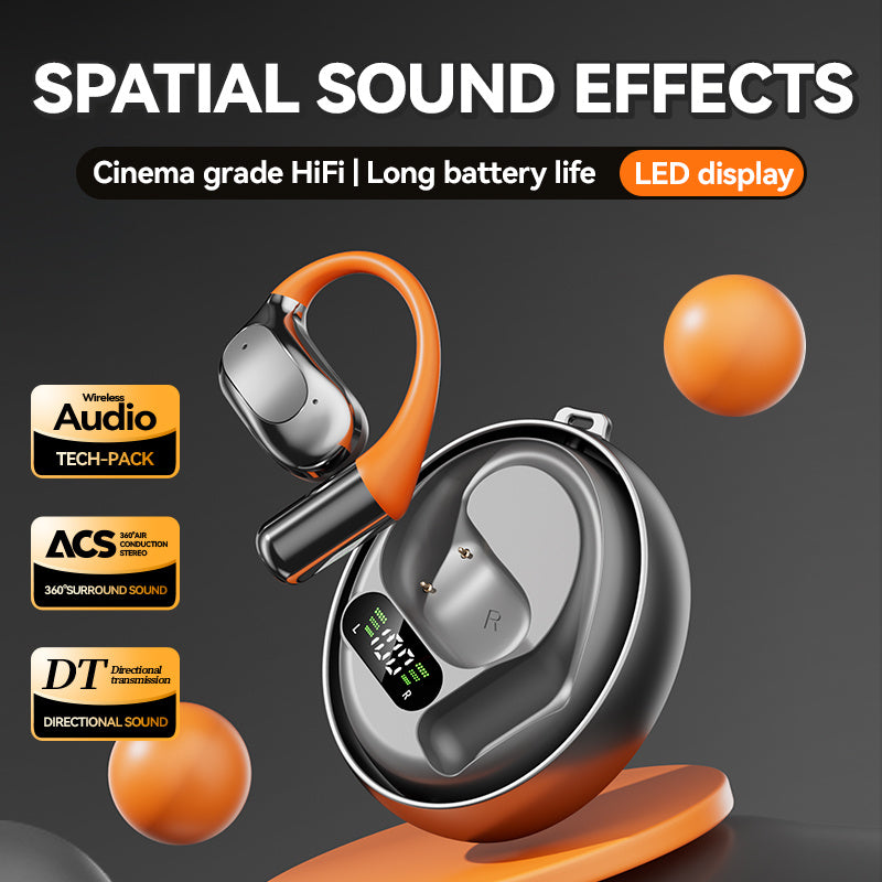 TUNE GO ™️Original Wireless Earphones True Wireless Earphones, Open Air Conduction Earbuds, Small Round Cake Design, Music OWS Headphones High Quality Headset HI-FI Sound, Long Battery Life, Led Display