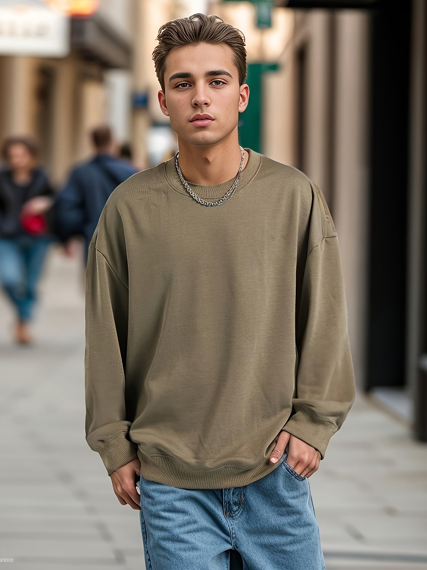 Men's Crewneck Sweatshirt Long Sleeve Hip Hop Fleece Pullover Vintage Sweatshirt Street Fashion Sweatshirts